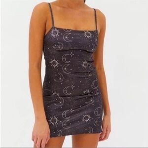 Urban Outfitters Printed Sateen Mini Slip Dress In Charcoal XS